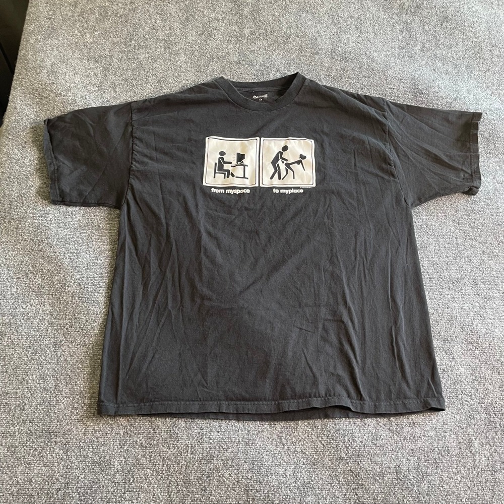 Vintage MrUnderground From MySpace To MyPlace Graphic TShirt Mens XL Black Humor